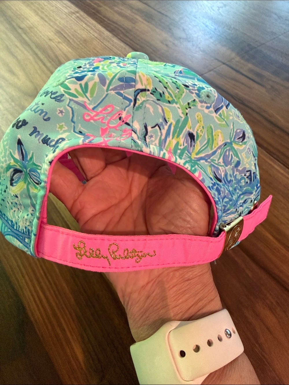 Lilly Pulitzer Mint & Pink Texas Houston Dallas Austin Print Baseball Hat - Picture 3 of 7